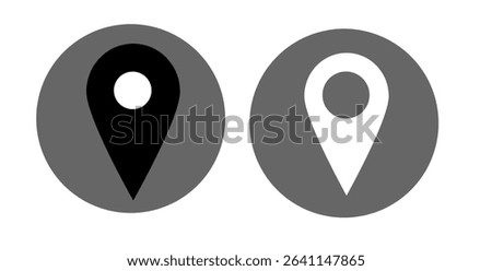 Location pin icons – simple vector map markers in circular and rounded frames