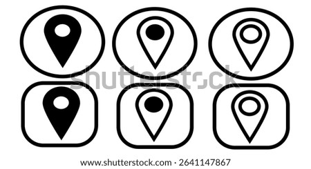Location pin icons – simple vector map markers in circular and rounded frames