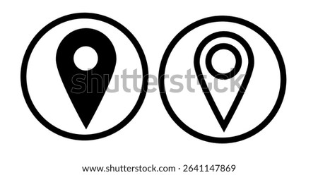 Location pin icons – simple vector map markers in circular and rounded frames