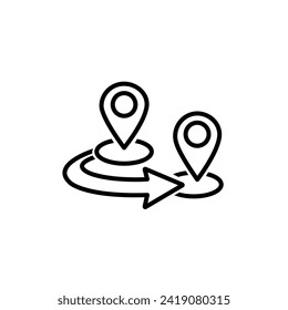 Location Pin Icons For Travel. Two Strait Location Pins Showing A Destination Moving From One Point To Another. Wireframe low poly mesh vector illustration