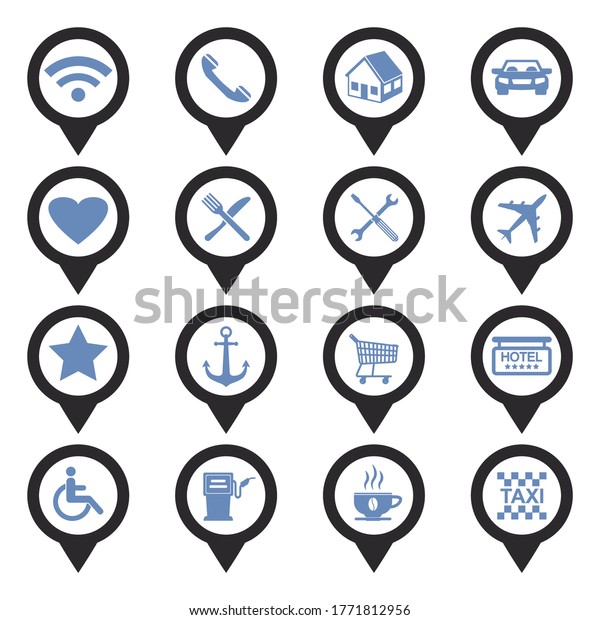 Location Pin Icons. Two Tone Flat Design.\
Vector Illustration.