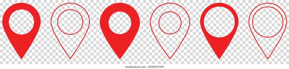Location pin icons. Vector illustration isolated on transparent background