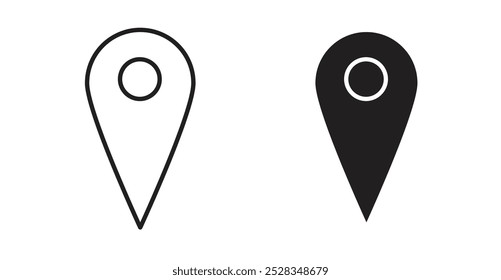 Iconos de pin de Locación. Conjunto de Vector en estilo relleno y línea.