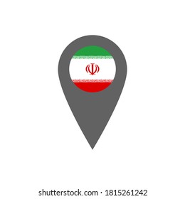 Location pin and Iran flag on white background