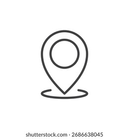 Location pin line icon for maps and navigation. Outline vector icon, sign and symbol for travel, destination, or GPS coordinates.