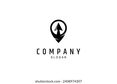 Location pin logo with up arrow in flat vector template design