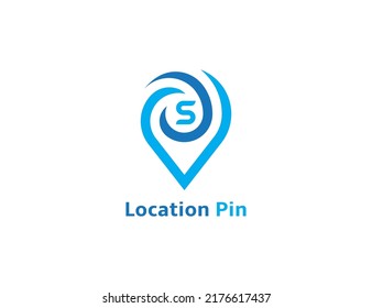 Símbolo del icono de signo de concepto del logotipo del pin de ubicación Diseño con letra S. Diseño del logotipo de pines. Plantilla de logotipo de ilustración de vector