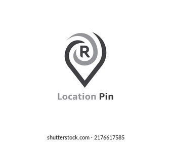 Location Pin Logo Concept sign icon symbol Design with Letter R. Pin Logo Design. Vector illustration logo template