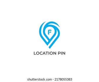 Location Pin Logo Concept sign icon symbol Design with Letter F. Pin Point Logo Design. Vector illustration logo template