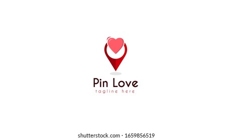 Logo-Design mit Standortnadel kombiniert mit Liebe, Vektorillustration