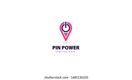 Location pin logo design combined with power button. vector