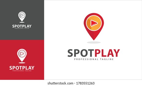 El diseño del logotipo del pin de ubicación se combina con el icono de reproducción. Hay varios conceptos de color. vector