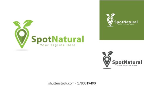 The location pin logo design is combined with natural leaves. There are several color concepts. Vector