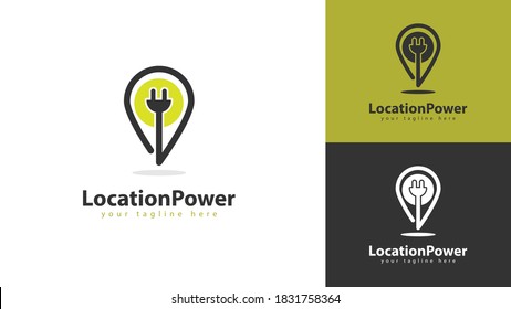 The location pin logo design is combined with an electric plug. Can be used for road sign logos, or applications, or energy. vector
