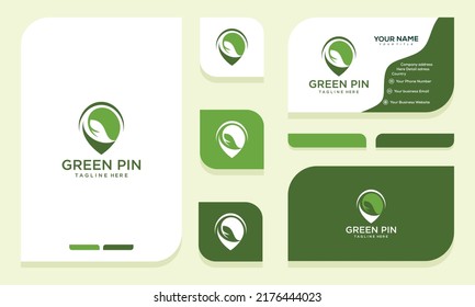 location pin logo design is combined with natural leaves. logo and business card