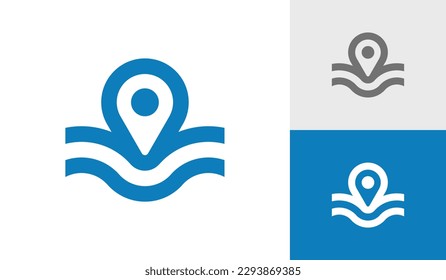 Location pin logo design with water wave for swimming pool
