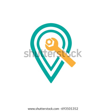 location pin logo with wrench and bolt vector illustration design