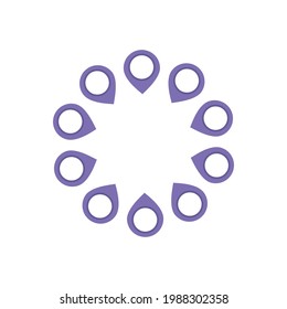 Par de ubicación. Diseño vectorial de icono plano de pin de mapa. marcadores de colores Formas de círculo de ilustraciones vectoriales