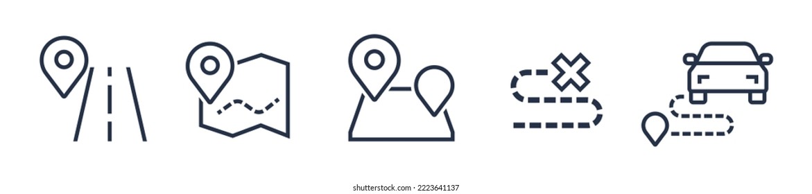 Location pin map line icon set. Compass, map, distance, direction minimal vector illustration.	
