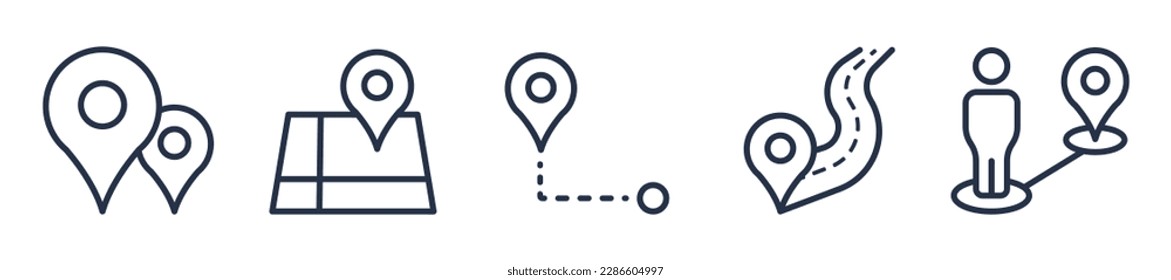 Location pin map line icon set. Compass, map, distance, direction minimal vector illustration.