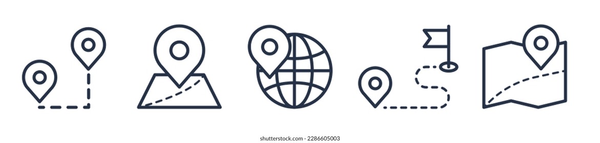 Location pin map line icon set. Compass, map, distance, direction minimal vector illustration.