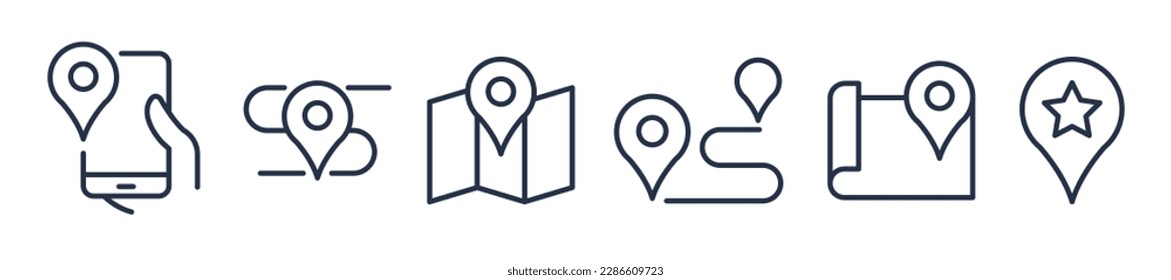 Location pin map line icon set. Compass, map, distance, direction minimal vector illustration.
