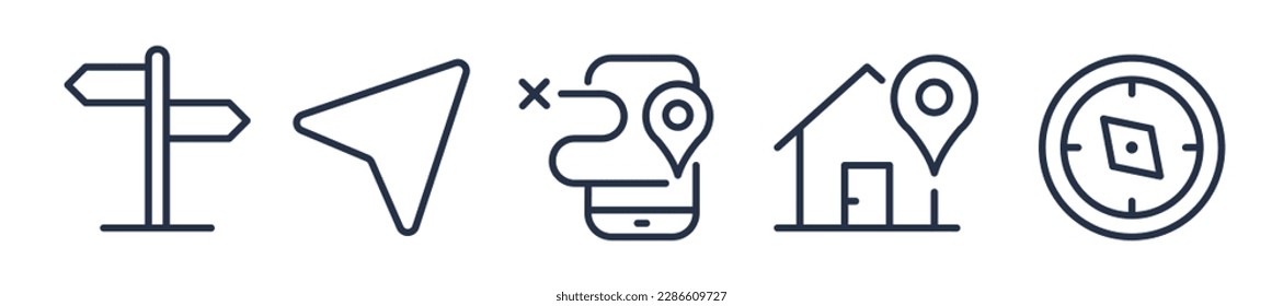 Location pin map line icon set. Compass, map, distance, direction minimal vector illustration.
