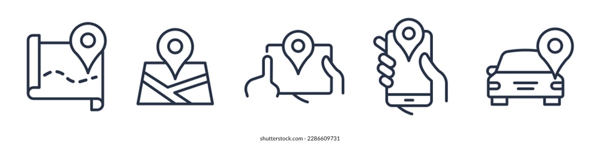 Location pin map line icon set. Compass, map, distance, direction minimal vector illustration.
