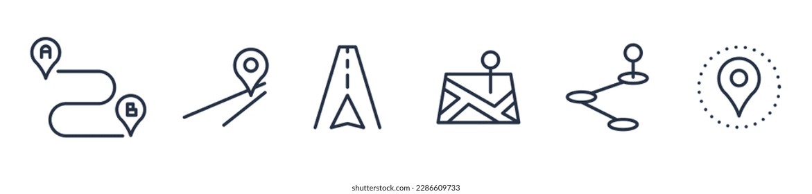 Location pin map line icon set. Compass, map, distance, direction minimal vector illustration.
