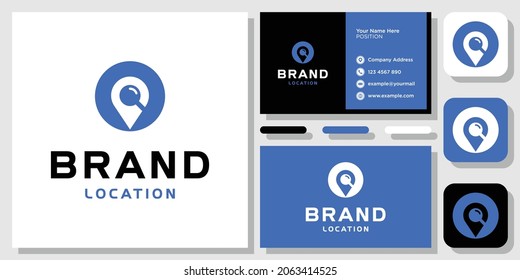 Location Pin Map Magnifying Glass Place Search logo design inspiration with Layout Template Business Card