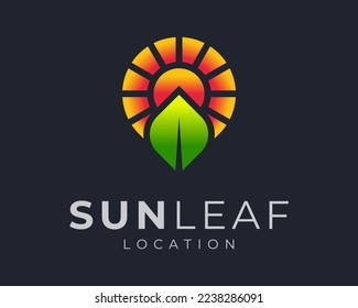 Location Pin Map Place Pointer Sun Sunshine Sunlight Sunny Leaf Green Nature Eco Vector Logo Design