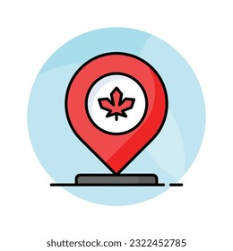 Location pin with maple leaf, icon of canadian location in modern style