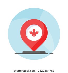 Location pin with maple leaf, icon of canadian location in modern style