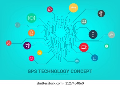 Location Pin mark icon and place around with circuit line graphic, concept of location and facility place , GPS technology