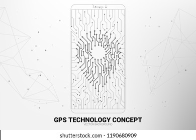 Location Pin mark icon shaped mobile phone with circuit line graphic, concept of location and facility place , GPS technology