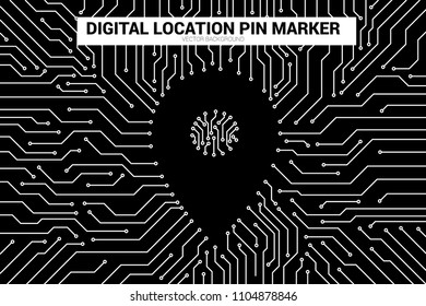 Location Pin Marker from circuit board line, Digital GPS signage