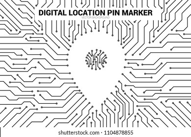 Location Pin Marker from circuit board line, Digital GPS signage