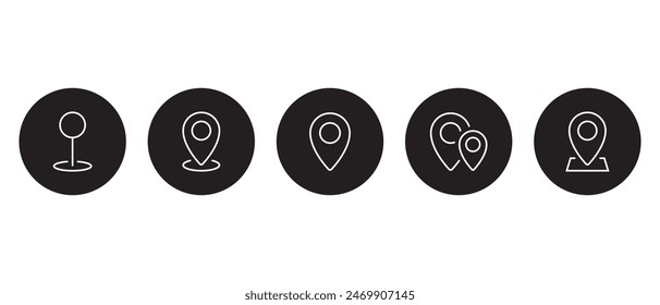 Pin de Locación, icono de marcador en círculo negro. Punto de mapa, concepto de Dirección