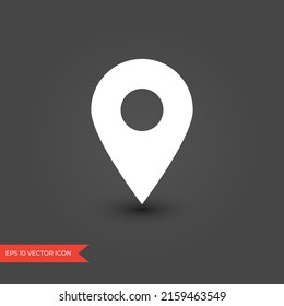 Location pin marker. Map pointer icon. White navigation symbol