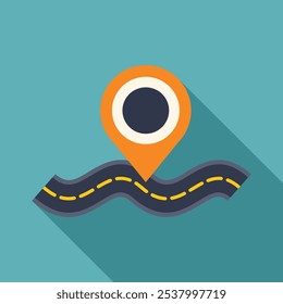 Location pin is marking the destination on a winding road