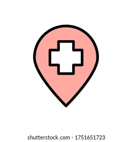 Location pin, medicine icon. Simple color with outline vector elements of firefighters icons for ui and ux, website or mobile application