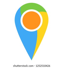 Location pin multicolor in red green yellow and blue isolated on white