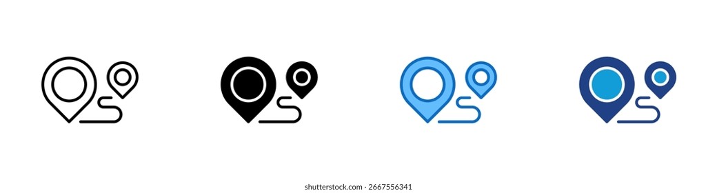 Location Pin Multiple Style Icon Design Vector - Two map markers indicating current and target location or directions