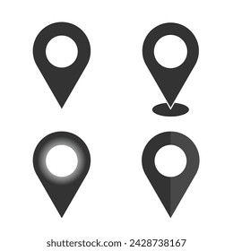 Location pin multiple styles black color set. Vector you are here gps navigation map pointer. Half shadow location pins. Location pin gradient set. 3d red location pin collection vector illustration.