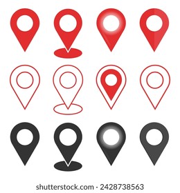 Location pin multiple styles set. Vector you are here gps navigation map pointer. 3d vector map marker icon that points location web element design. place navigation sign. Location pin gradient set.