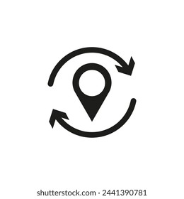 Location pin navigation icon. Circular arrows around. Vector illustration. EPS 10.