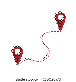 Location pin navigation map, gps sign. Vector. Brown icon with shifted black circle pattern as duplicate at white background. Isolated.