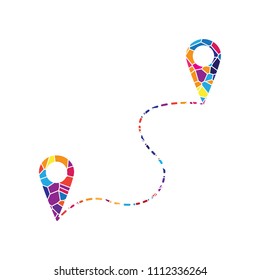 Location pin navigation map, gps sign. Vector. Stained glass icon on white background. Colorful polygons. Isolated.
