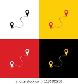 Location pin navigation map, gps sign. Vector. Icons of german flag on corresponding colors as background.