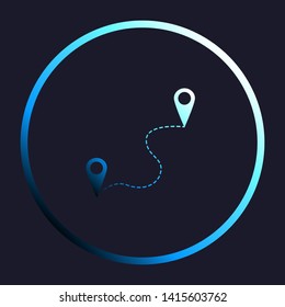 Location pin navigation map, gps sign. White, cyan and blue gradient icon as round button in white shell at dark blue background. Illustration.